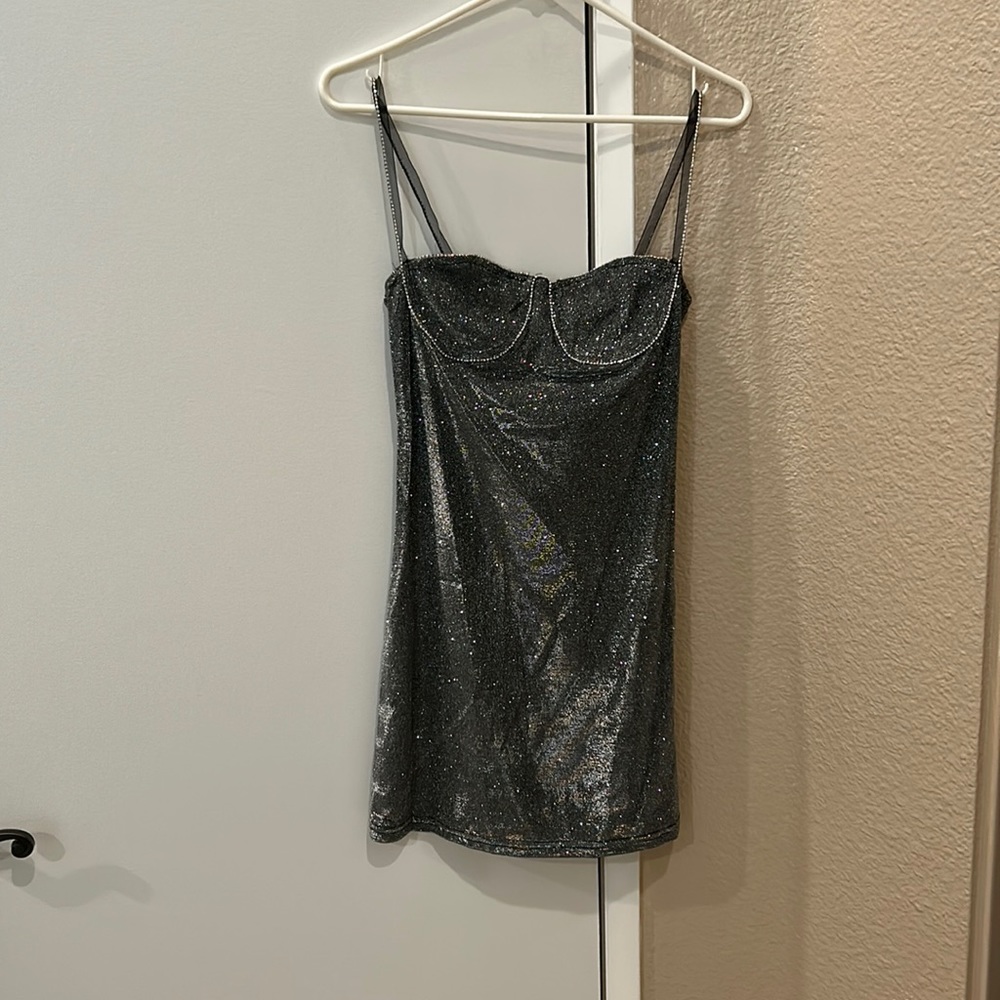silver rhinestone glittery mini dress